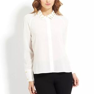 Anthropologie White Dress Top With Gold Studs